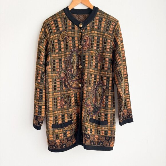 Vintage Made in France PAisley Print Wool Blend Cardigan M - Picture 2 of 5